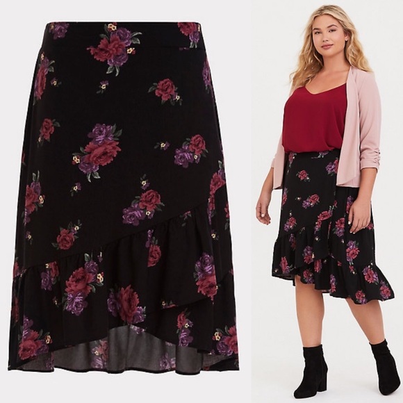 torrid Dresses & Skirts - Torrid Black Floral Ruffle Challis Skirt